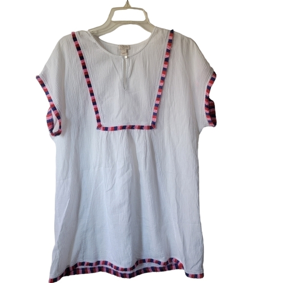 J Crew White Gauze 100% Cotton Tunic Multi Color Fringe Women's Size Small - Picture 1 of 6
